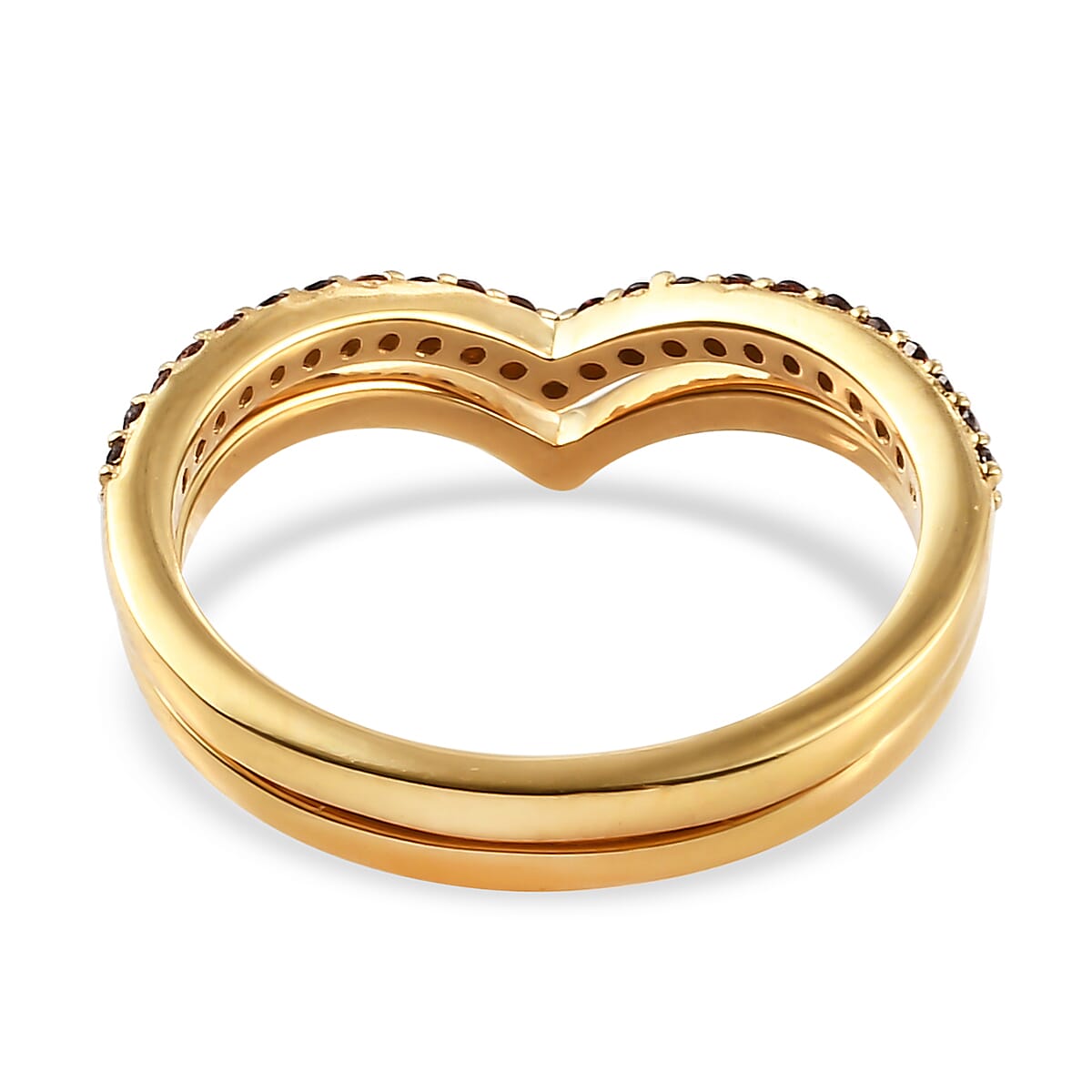 Mozambique Garnet Wishbone and Plain Chevron Stackable Band Rings, Set of 2, in Vermeil Yellow Gold Over Sterling Silver (Size 7.0) 0.25 ctw image number 5