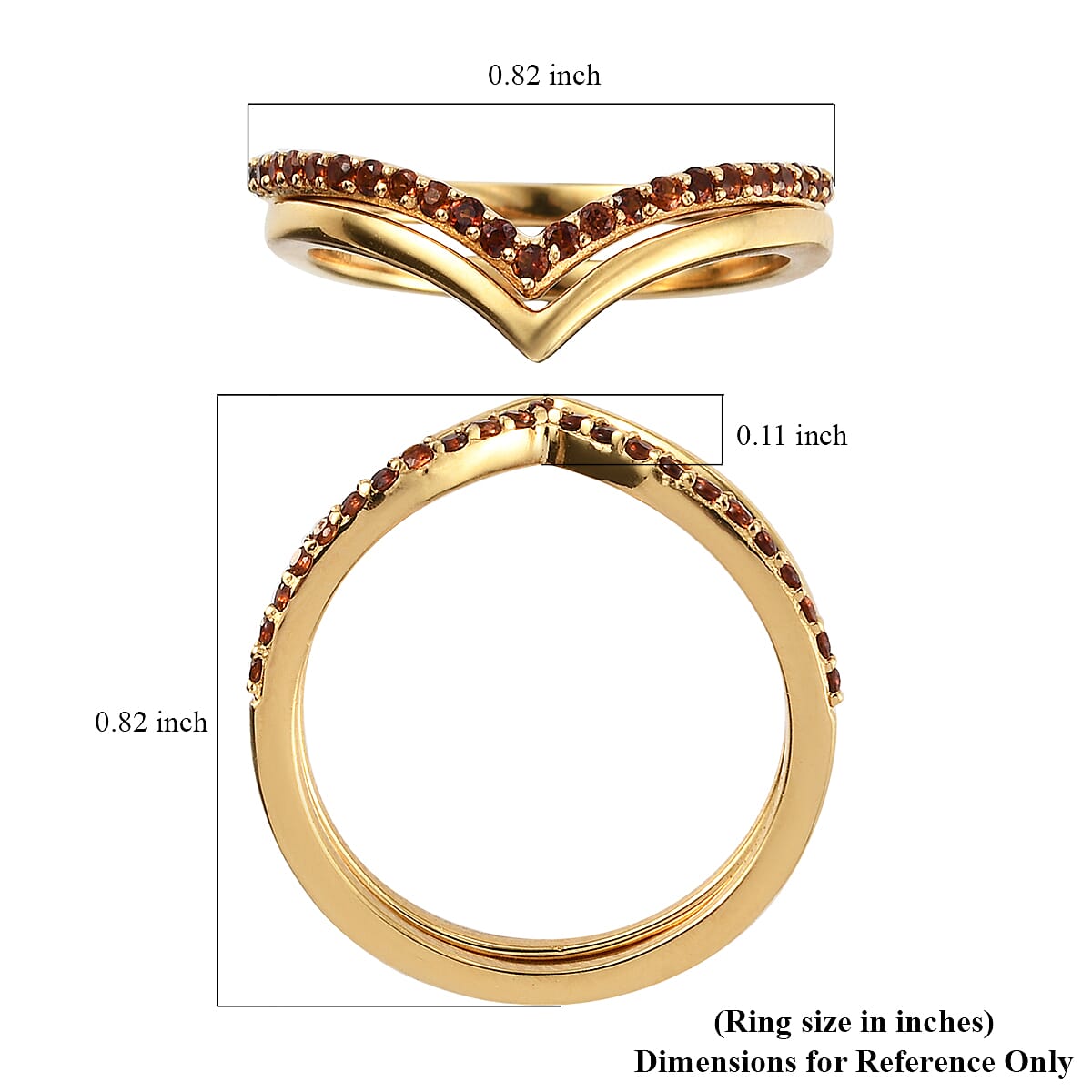 Mozambique Garnet Wishbone and Plain Chevron Stackable Band Rings, Set of 2, in Vermeil Yellow Gold Over Sterling Silver (Size 7.0) 0.25 ctw image number 6