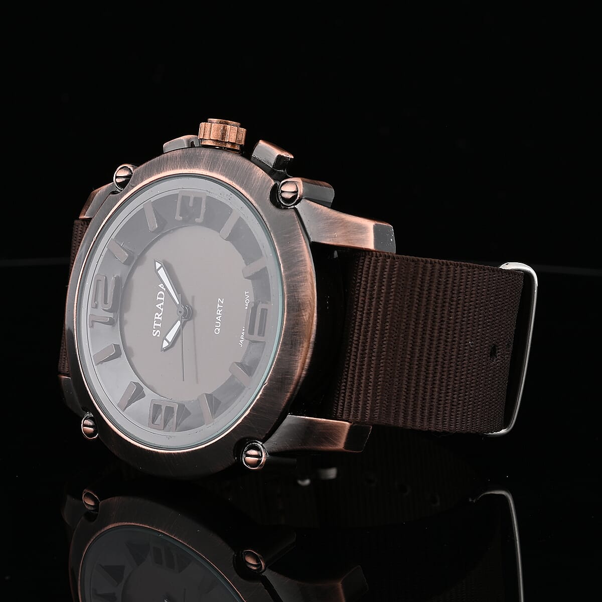 STRADA Japanese Movement Watch with Chocolate Nylon Strap image number 1