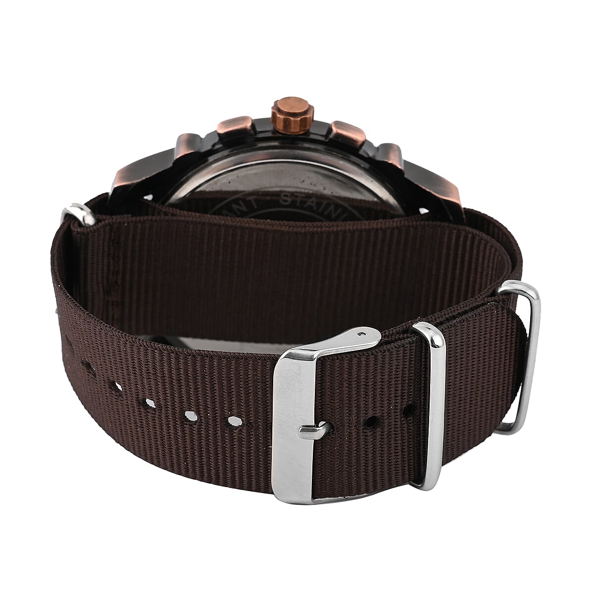 STRADA Japanese Movement Watch with Chocolate Nylon Strap image number 4