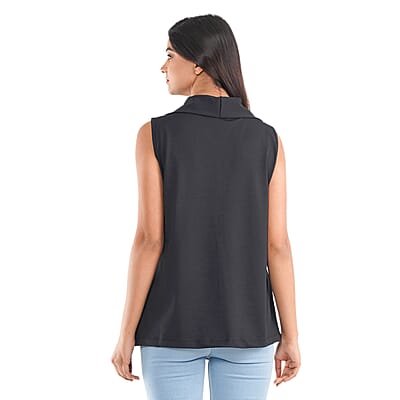 Tamsy Black Hi-Stretch Drape Neck Top Size - L
