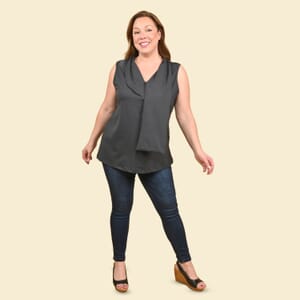Tamsy Gray Hi-Stretch Drape Neck Top Size - L