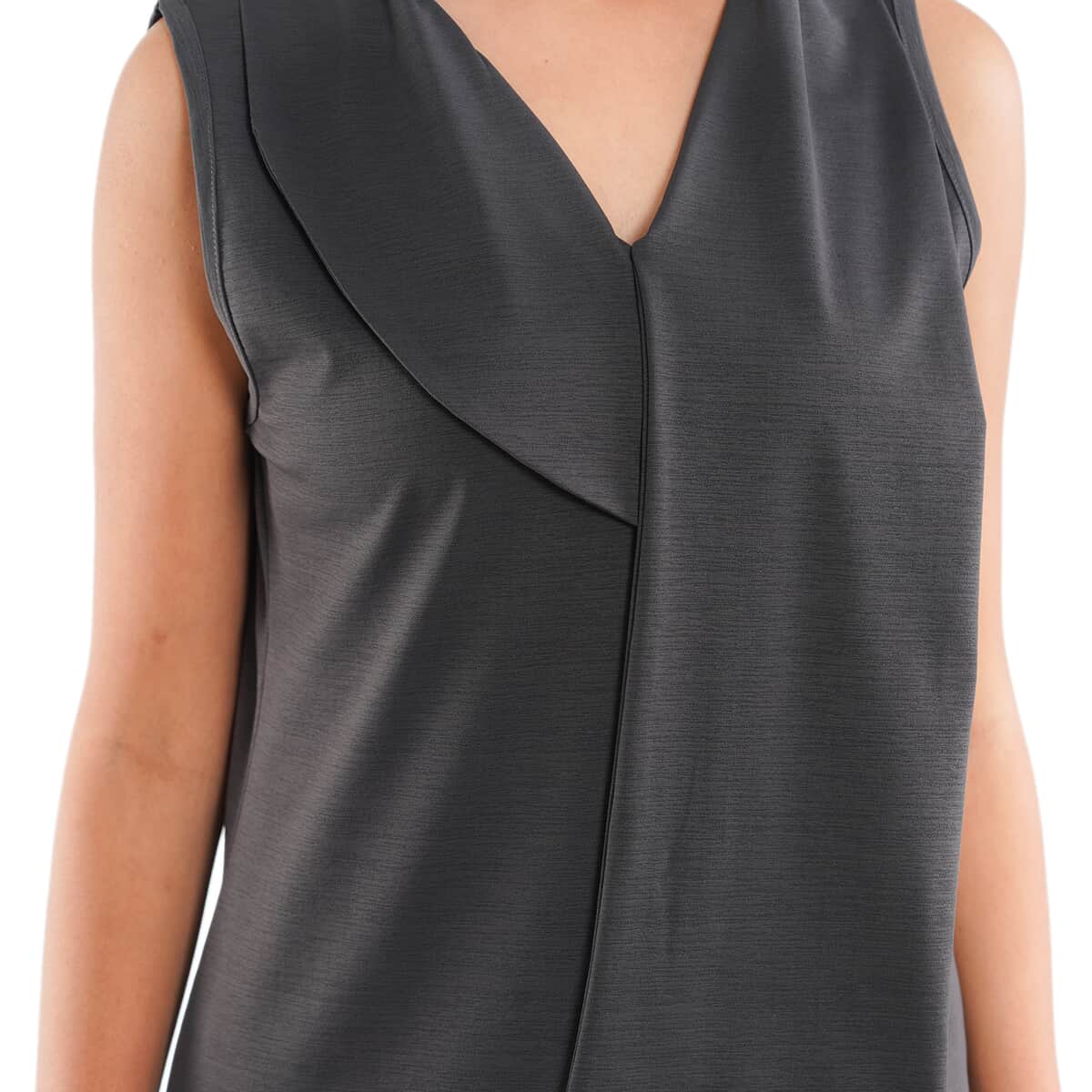 Tamsy Gray Hi-Stretch Drape Neck Top Size - L image number 4