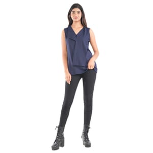 Tamsy Navy Hi-Stretch Drape Neck Top Size - L
