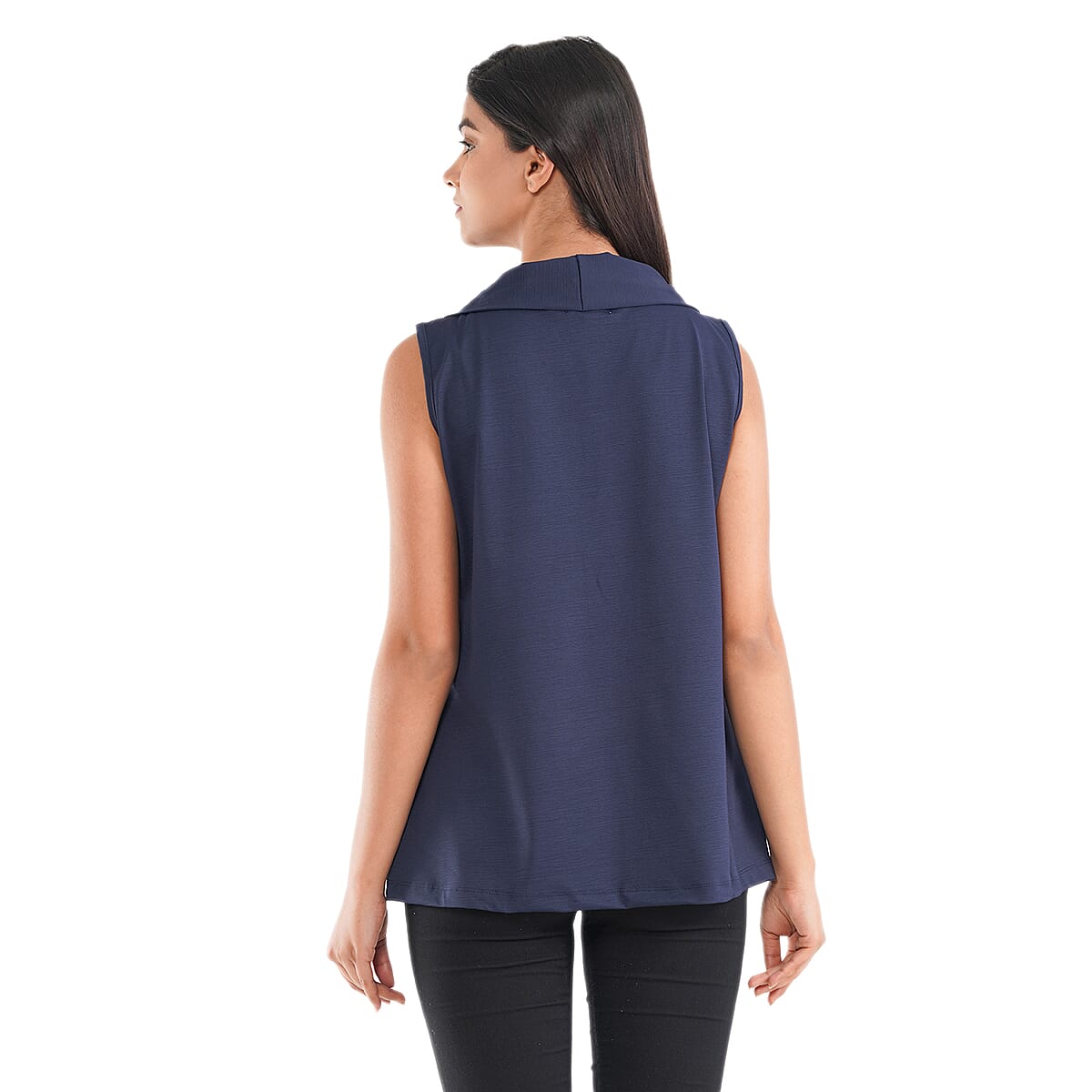 Tamsy Navy Hi-Stretch Drape Neck Top Size - M image number 1