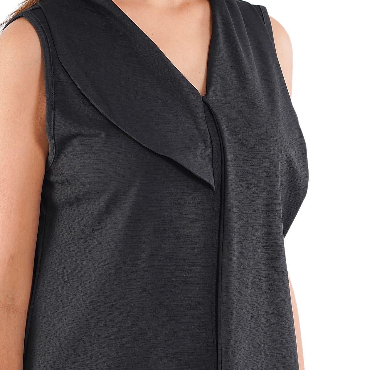 Tamsy Black Hi-Stretch Drape Neck Top Size - 1X image number 3