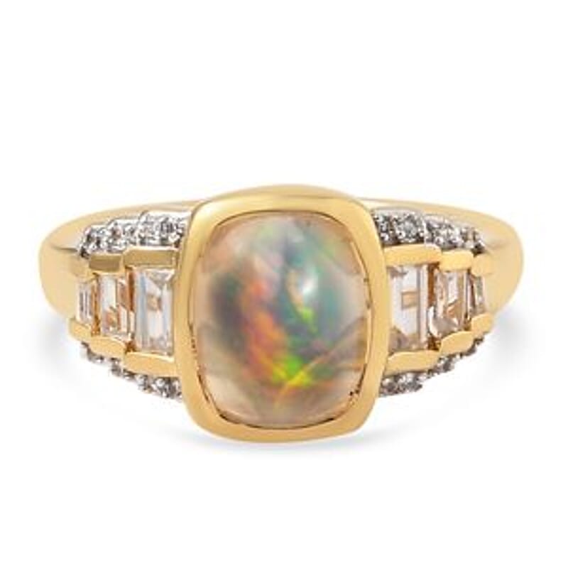 Ethiopian Welo Opal and Zircon 2.13 ctw Ring in Vermeil Yellow Gold Over Sterling Silver (Size 6.5)