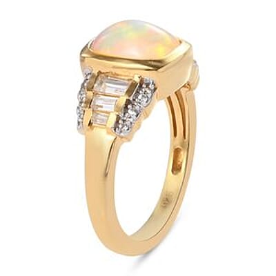 Ethiopian Welo Opal and Zircon 2.13 ctw Ring in Vermeil Yellow Gold Over Sterling Silver (Size 6.5)