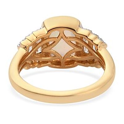 Ethiopian Welo Opal and Zircon 2.13 ctw Ring in Vermeil Yellow Gold Over Sterling Silver (Size 6.5)