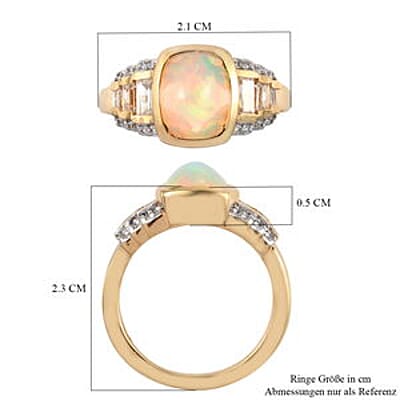 Ethiopian Welo Opal and Zircon 2.13 ctw Ring in Vermeil Yellow Gold Over Sterling Silver (Size 6.5)