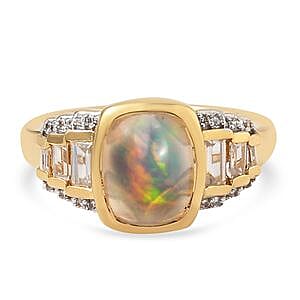 Ethiopian Welo Opal and Multi Gemstone 2.01 ctw Ring in Vermeil Yellow Gold Over Sterling Silver (Size 10)
