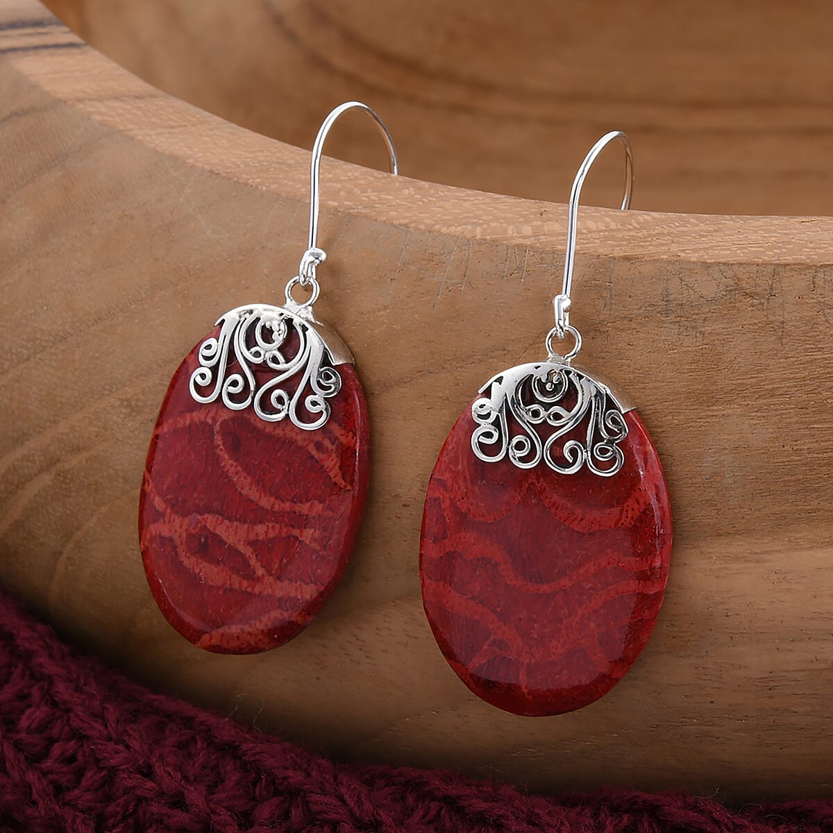 Sponge Coral Earrings in Sterling Silver image number 1