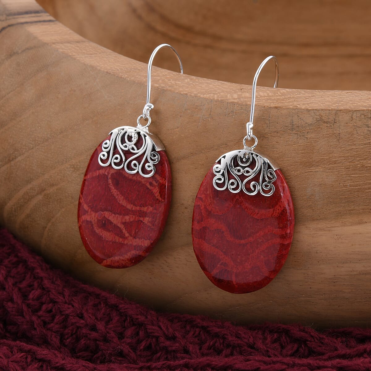 Sponge Coral Earrings in Sterling Silver image number 5