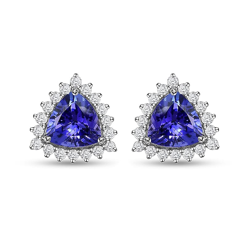 Rhapsody 950 Platinum AAAA Tanzanite and E-F VS Diamond Halo Earrings 3.75 Grams 2.90 ctw