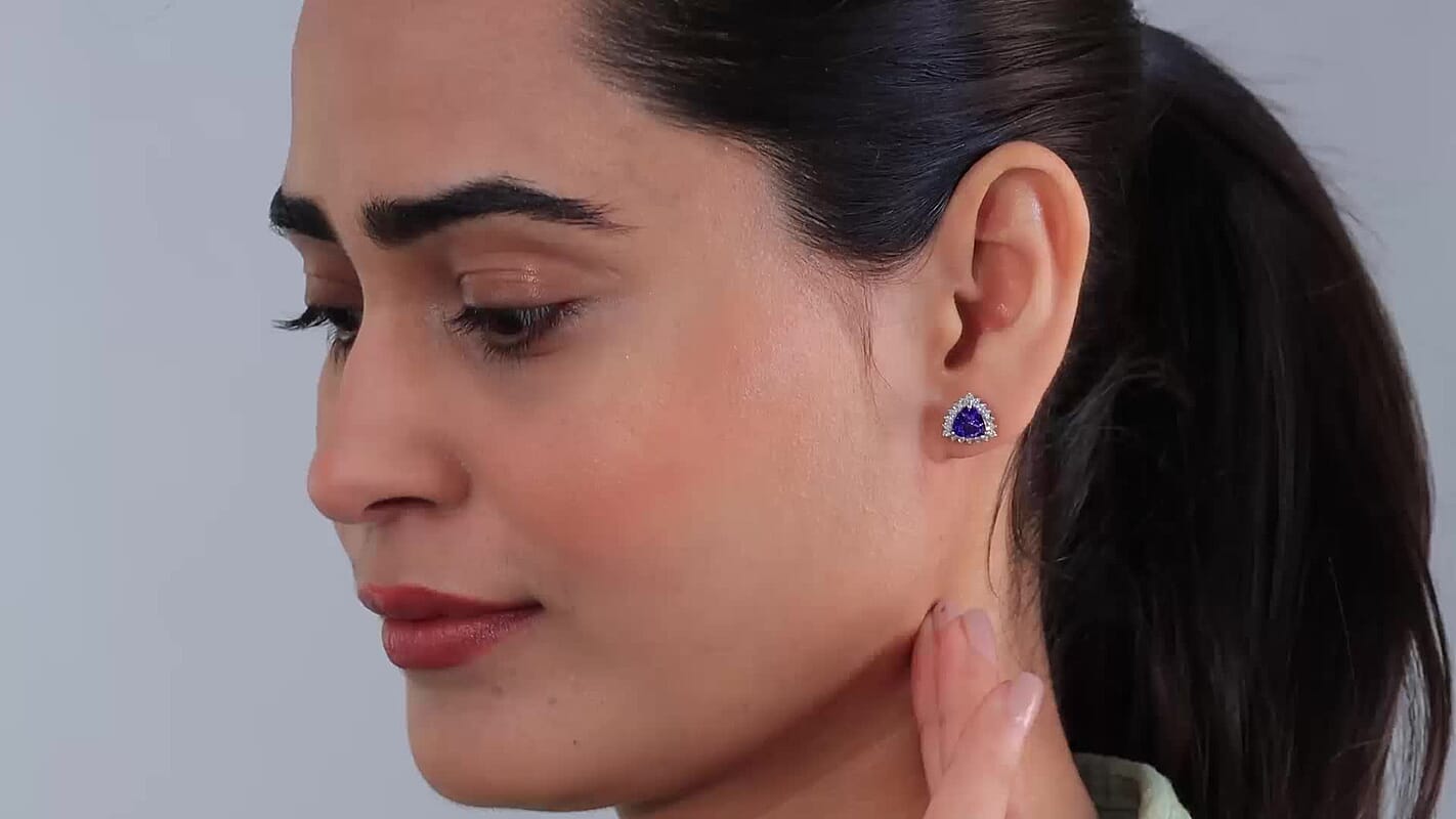 Rhapsody 950 Platinum AAAA Tanzanite and E-F VS Diamond Halo Earrings 3.75 Grams 2.90 ctw