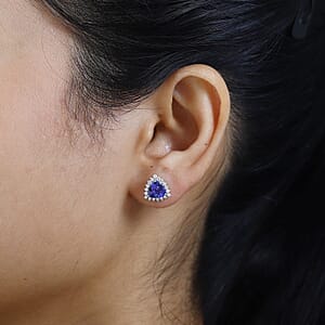 Rhapsody 950 Platinum AAAA Tanzanite and E-F VS Diamond Halo Earrings 3.75 Grams 2.90 ctw
