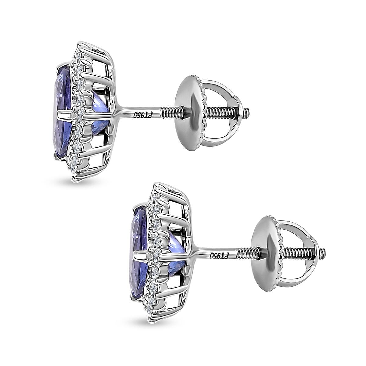 Rhapsody 950 Platinum AAAA Tanzanite and E-F VS Diamond Halo Earrings 3.75 Grams 2.90 ctw