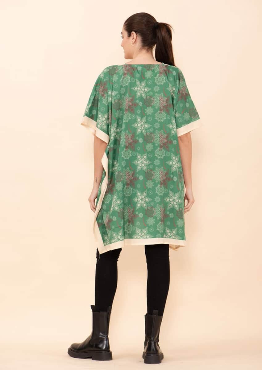 Tamsy Holiday Kaftan Collection- Green Snowflake (One Size Fits up to 2X) image number 1