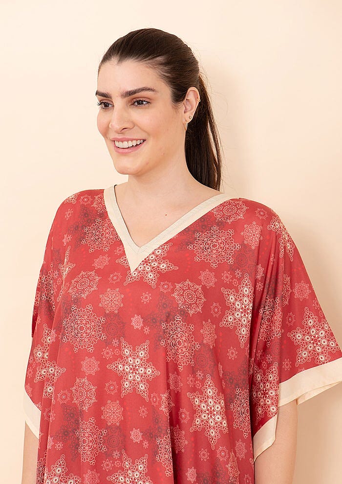 Tamsy Holiday Kaftan Collection- Red Snowflake (One Size Fits up to 2X)