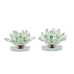 Set of 2 Green Crystal Lotus Flower with Rotary Base