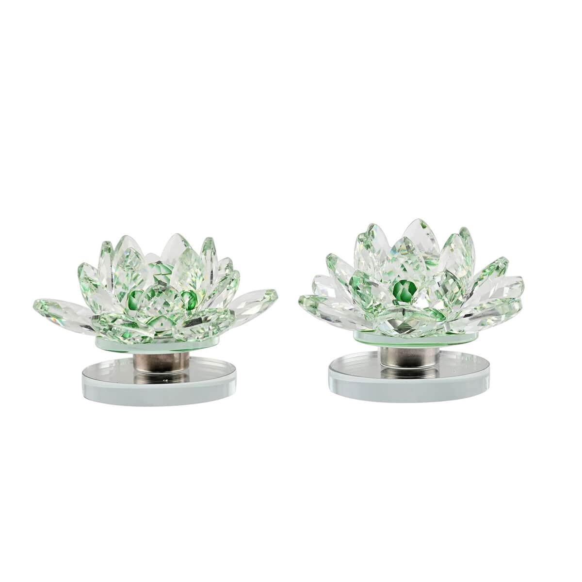 Set of 2 Green Crystal Lotus Flower with Rotary Base image number 0