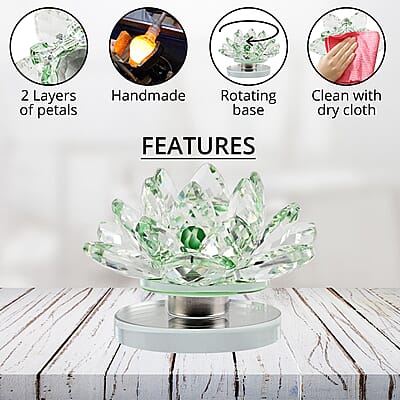 Set of 2 Green Crystal Lotus Flower with Rotary Base