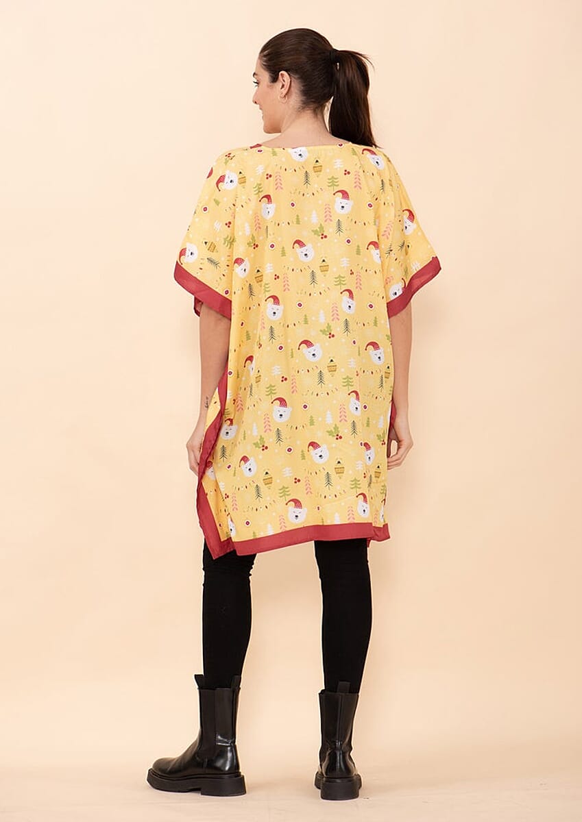 Tamsy Holiday Kaftan Collection- Yellow Polar Bear (One Size Fits up to 2X) image number 1