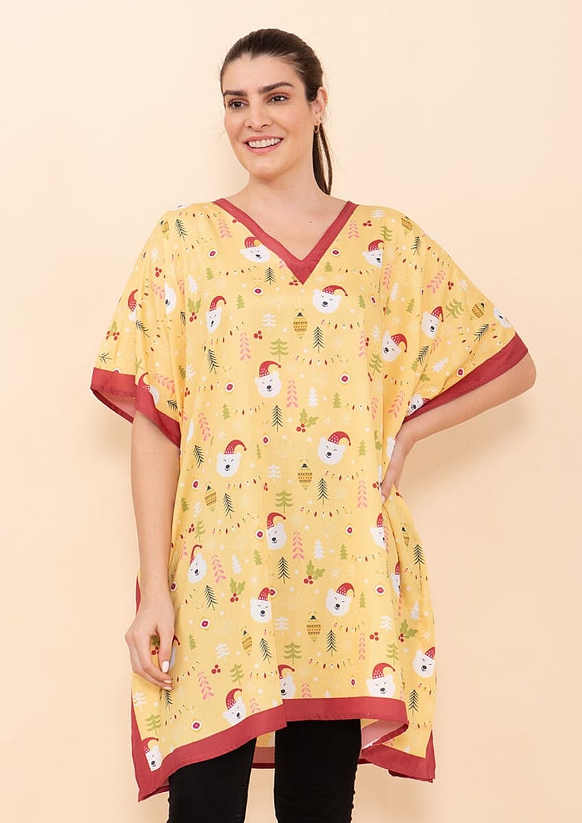 Tamsy Holiday Kaftan Collection- Yellow Polar Bear (One Size Fits up to 2X) image number 2