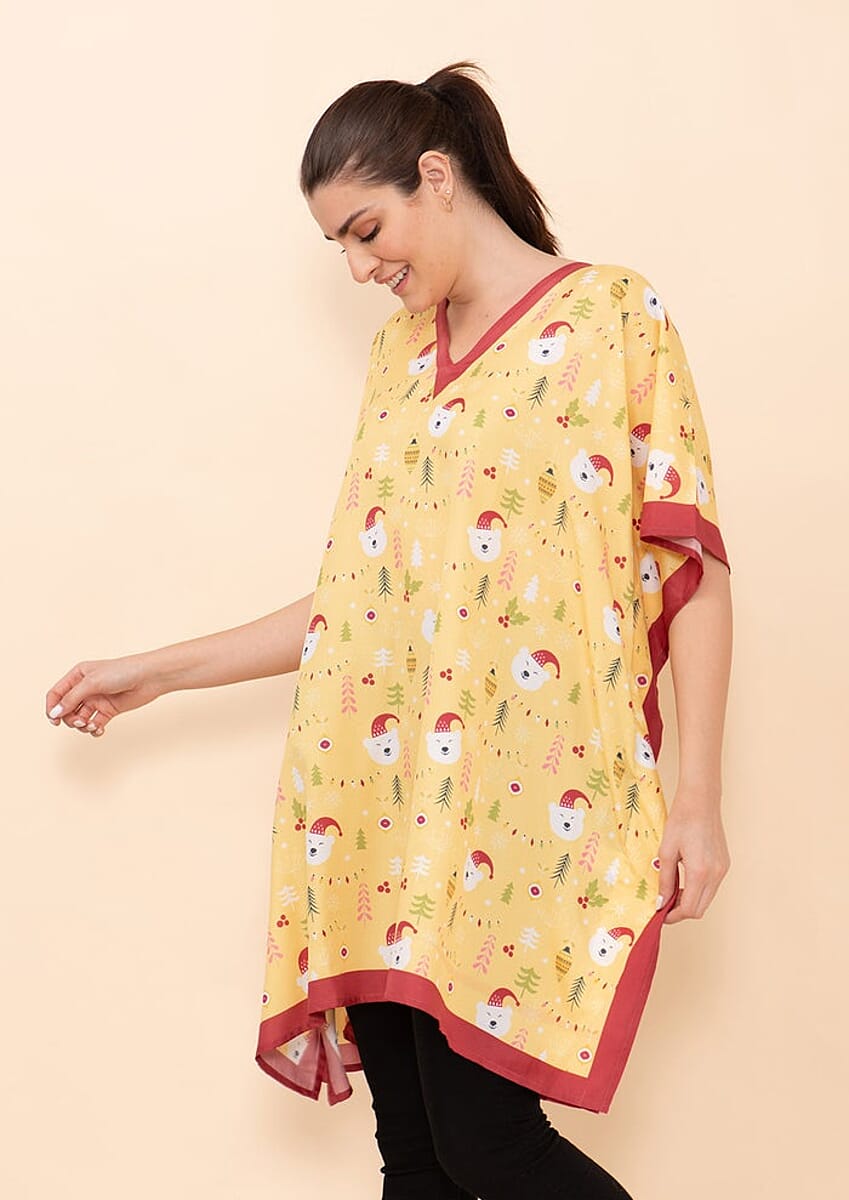 Tamsy Holiday Kaftan Collection- Yellow Polar Bear (One Size Fits up to 2X) image number 3