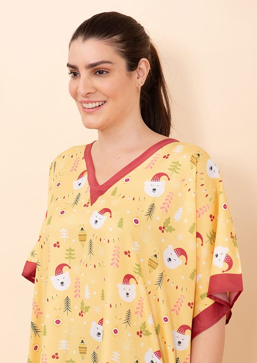 Tamsy Holiday Kaftan Collection- Yellow Polar Bear (One Size Fits up to 2X) image number 4