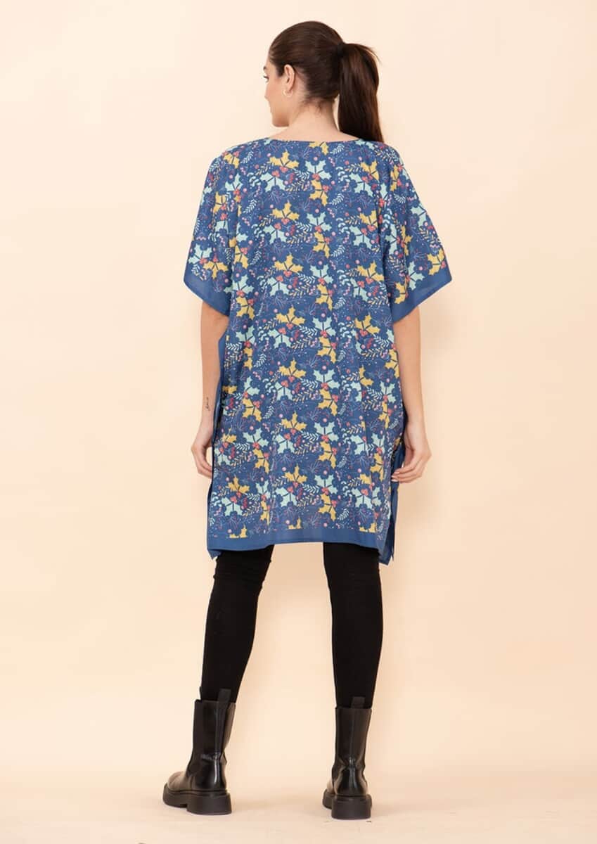 Tamsy Holiday Kaftan Collection- Blue Mistletoe (One Size Fits up to 2X) image number 1