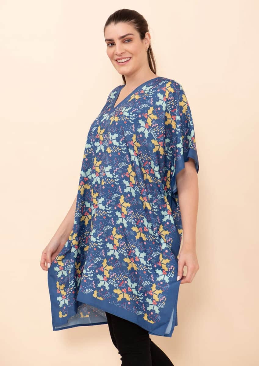Tamsy Holiday Kaftan Collection- Blue Mistletoe (One Size Fits up to 2X) image number 4
