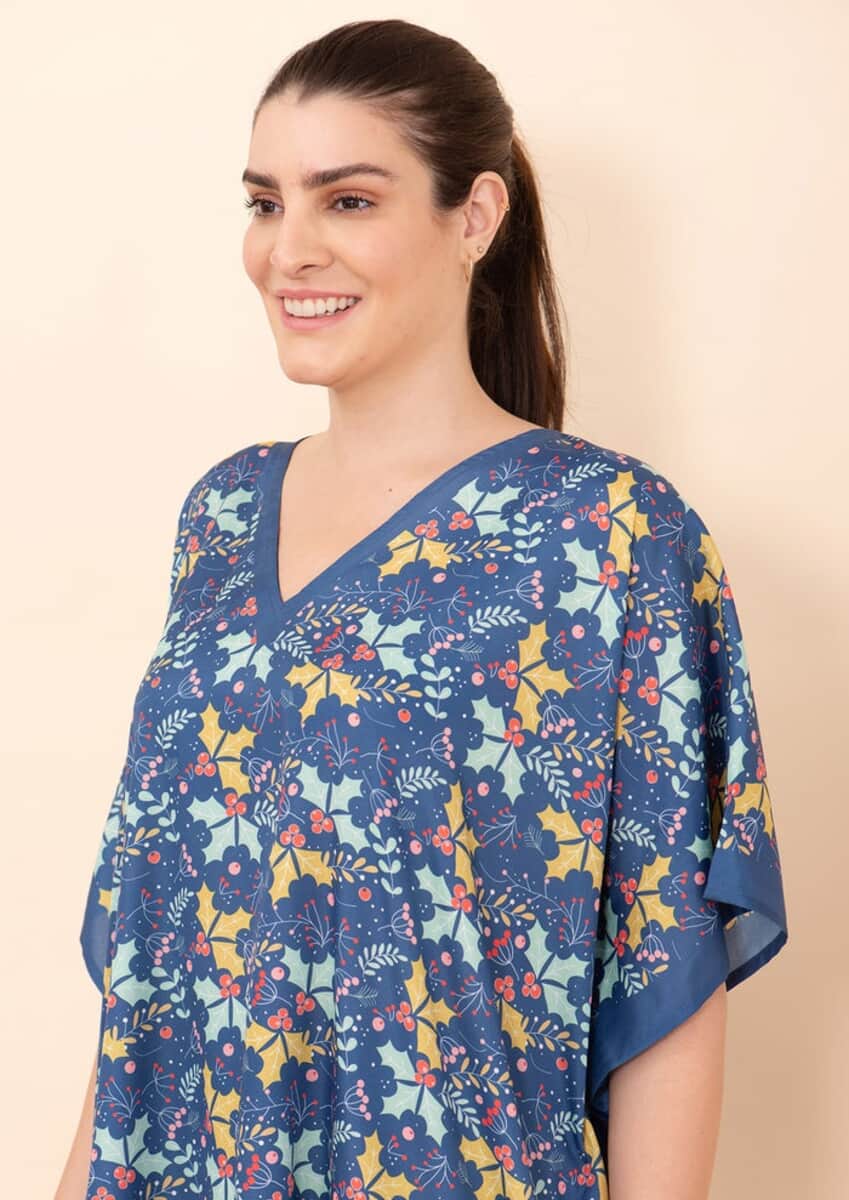 Tamsy Holiday Kaftan Collection- Blue Mistletoe (One Size Fits up to 2X) image number 5