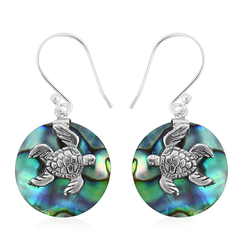 Abalone Shell Turtle Earrings in Sterling Silver