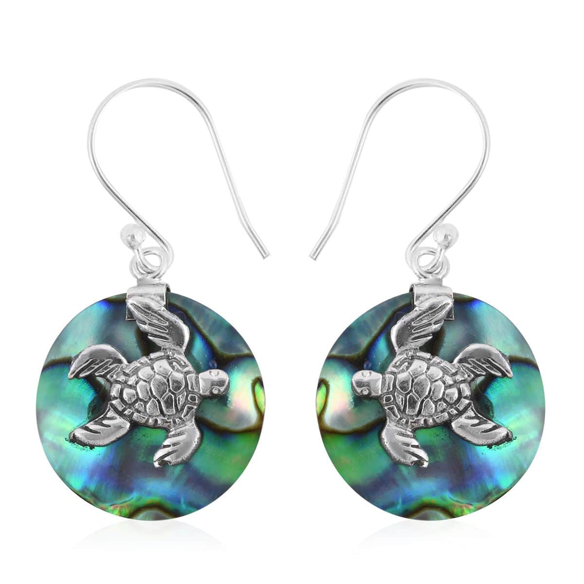 Abalone Shell Turtle Earrings in Sterling Silver image number 0