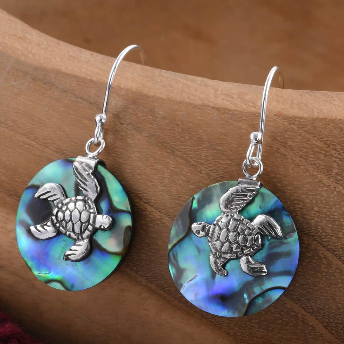 Abalone Shell Turtle Earrings in Sterling Silver image number 1