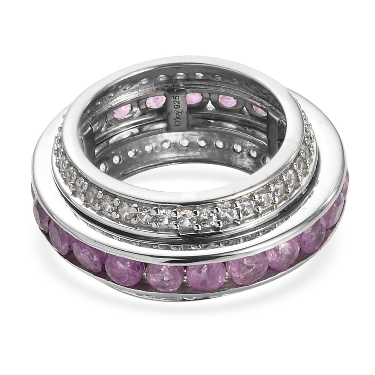 Ilakaka Hot Pink Sapphire (FF) and Natural White Zircon Spinner Band Ring in Platinum Over Sterling Silver (Size 7.0) 7.75 Grams 5.50 ctw image number 4