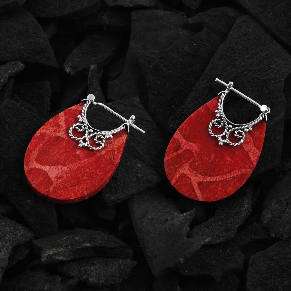Sponge Coral Earrings in Sterling Silver image number 5