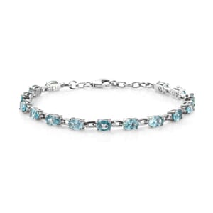 Cambodian Blue Zircon Station Bracelet in Platinum Over Sterling Silver (7.25 In) 7.40 Grams 11.00 ctw