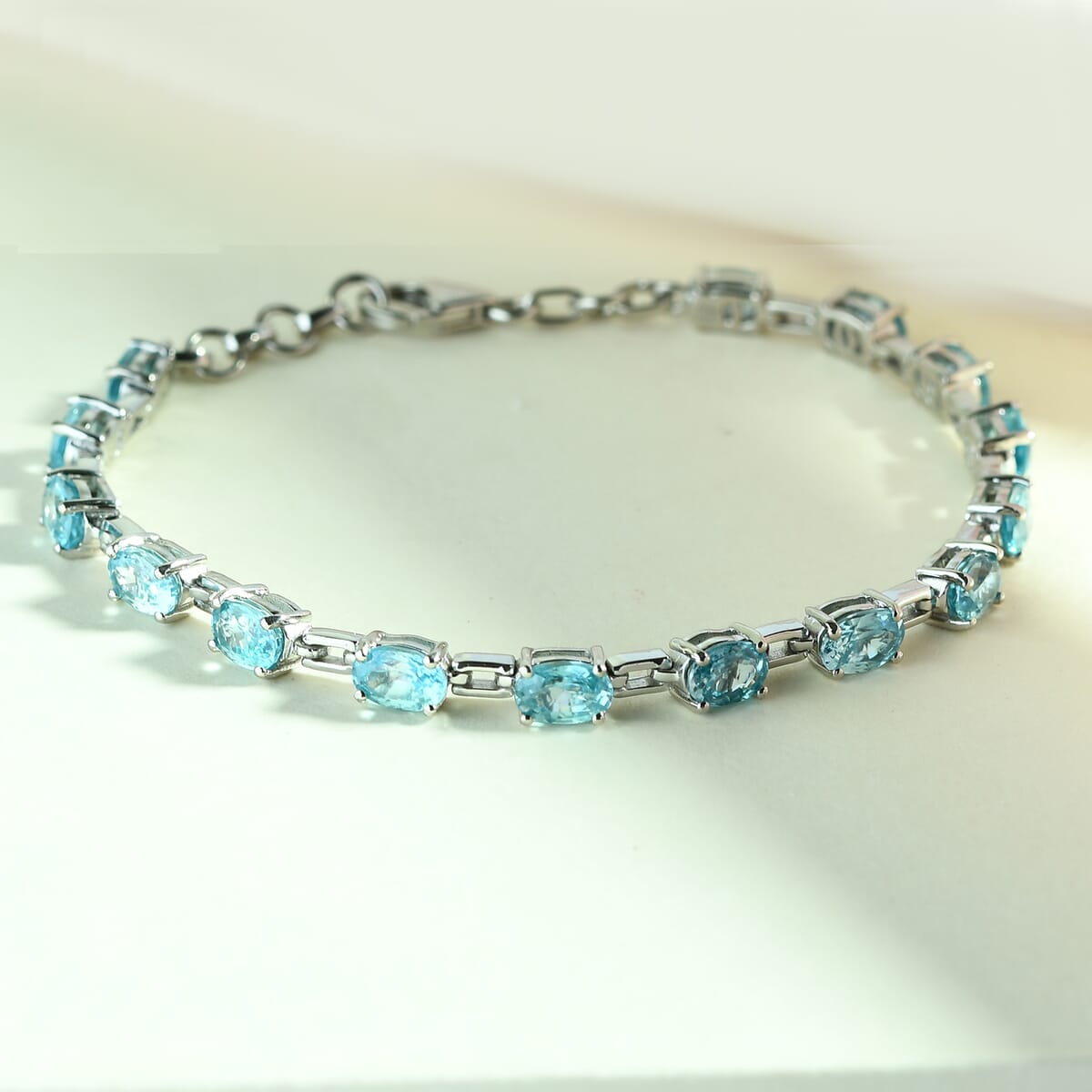 Cambodian Blue Zircon Station Bracelet in Platinum Over Sterling Silver (7.25 In) 7.40 Grams 11.00 ctw image number 1
