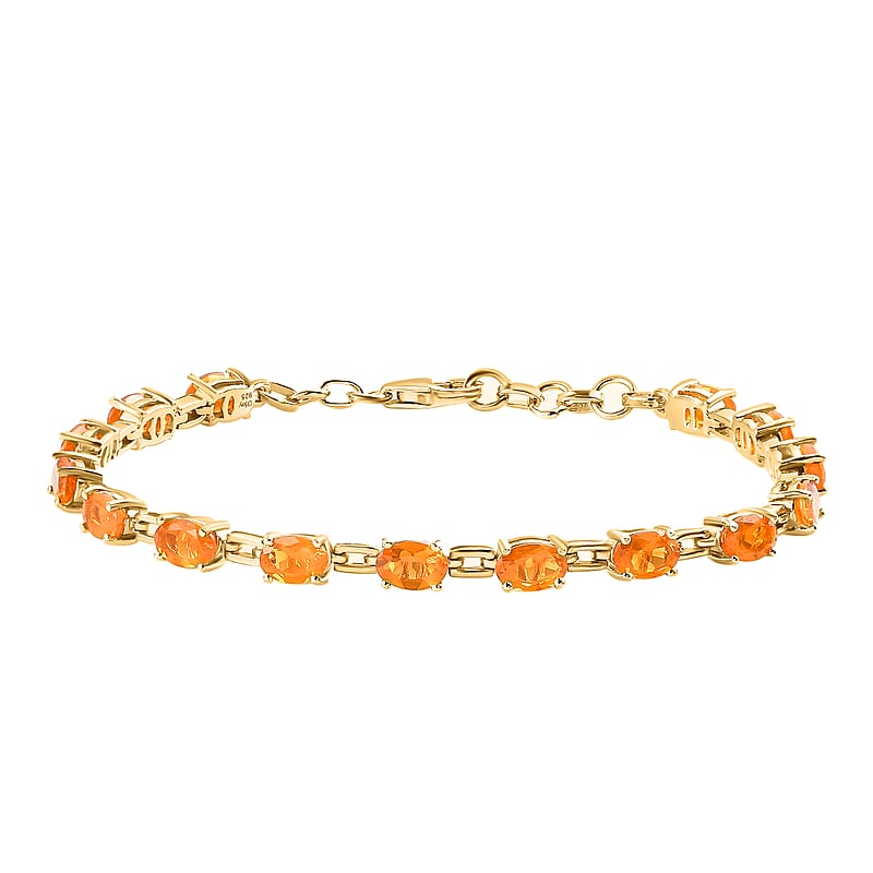 Jalisco Fire Opal Bracelet in Vermeil YG Over Sterling Silver, Station Bracelet,Opal Jewelry (7.25 In) 4.90 ctw