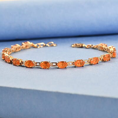 Jalisco Fire Opal Bracelet in Vermeil YG Over Sterling Silver, Station Bracelet,Opal Jewelry (7.25 In) 4.90 ctw