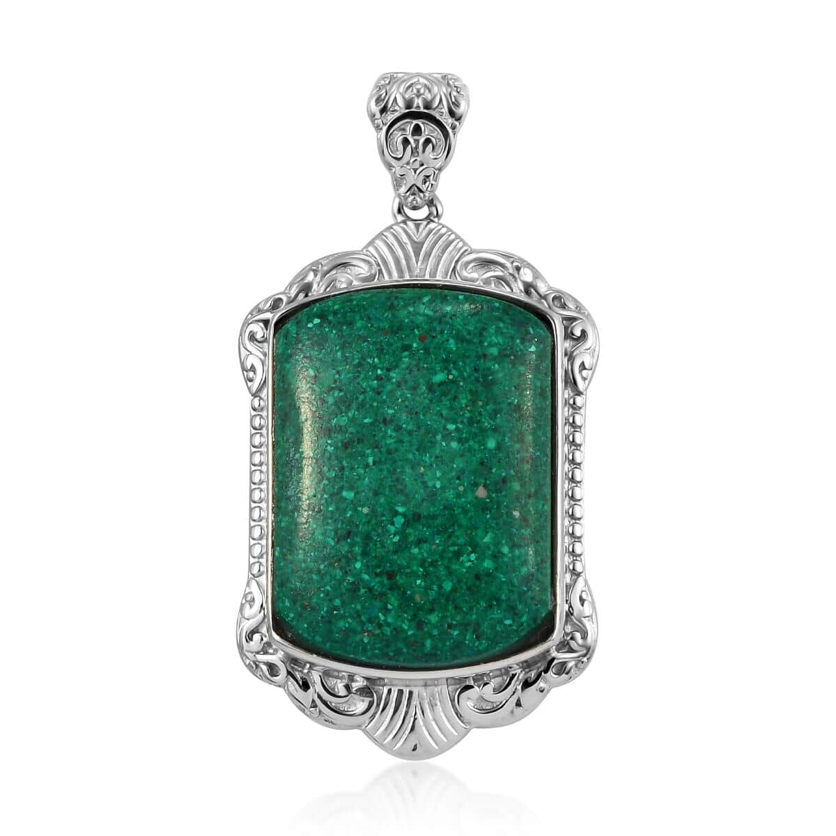 Freshened Malachite Solitaire Pendant in Platinum Over Copper with Magnet 21.20 ctw image number 0