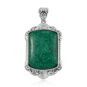 Freshened Malachite 21.20 ctw Solitaire Pendant in Platinum Over Copper with Magnet