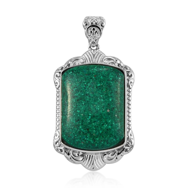 Freshened Malachite 21.20 ctw Solitaire Pendant without Chain in Platinum Over Copper with Magnet