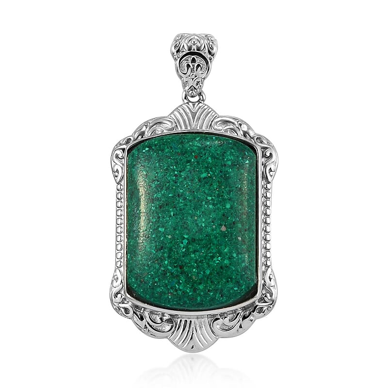 Freshened Malachite 21.20 ctw Solitaire Pendant without Chain in Platinum Over Copper with Magnet