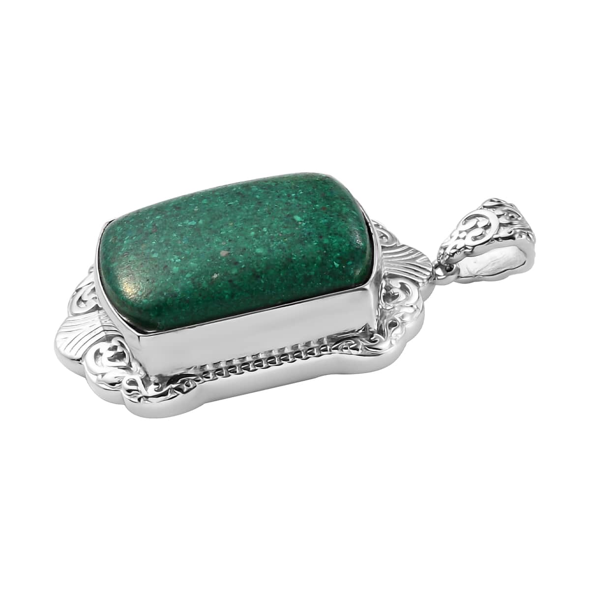 Freshened Malachite Solitaire Pendant in Platinum Over Copper with Magnet 21.20 ctw image number 2