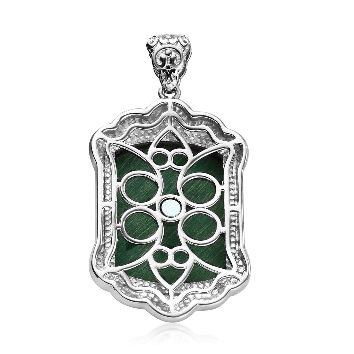 Freshened Malachite Solitaire Pendant in Platinum Over Copper with Magnet 21.20 ctw image number 3