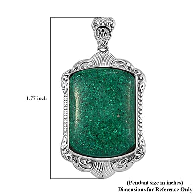 Freshened Malachite 21.20 ctw Solitaire Pendant without Chain in Platinum Over Copper with Magnet