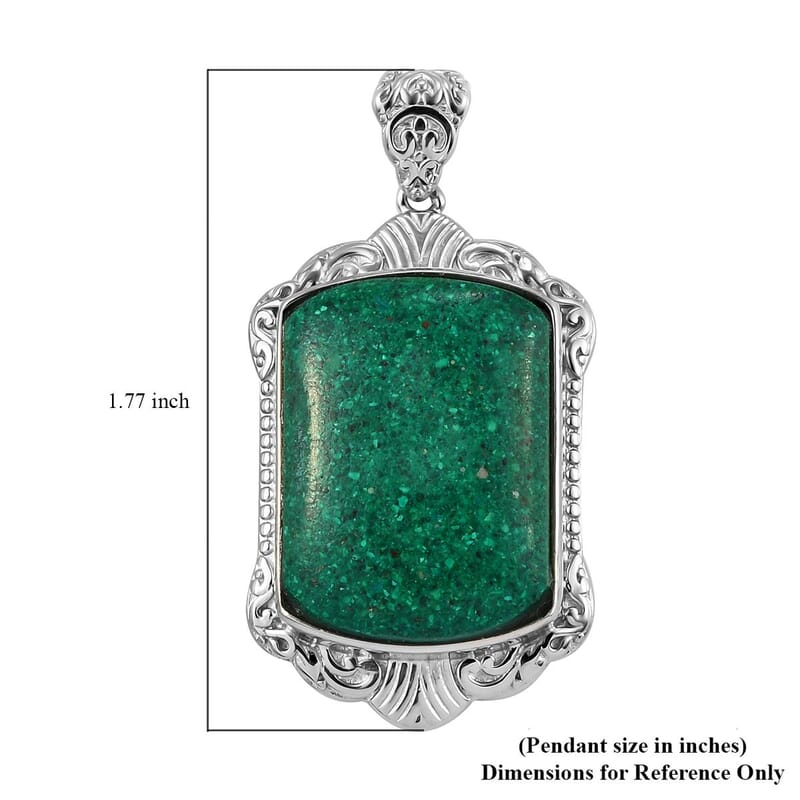 Freshened Malachite 21.20 ctw Solitaire Pendant without Chain in Platinum Over Copper with Magnet